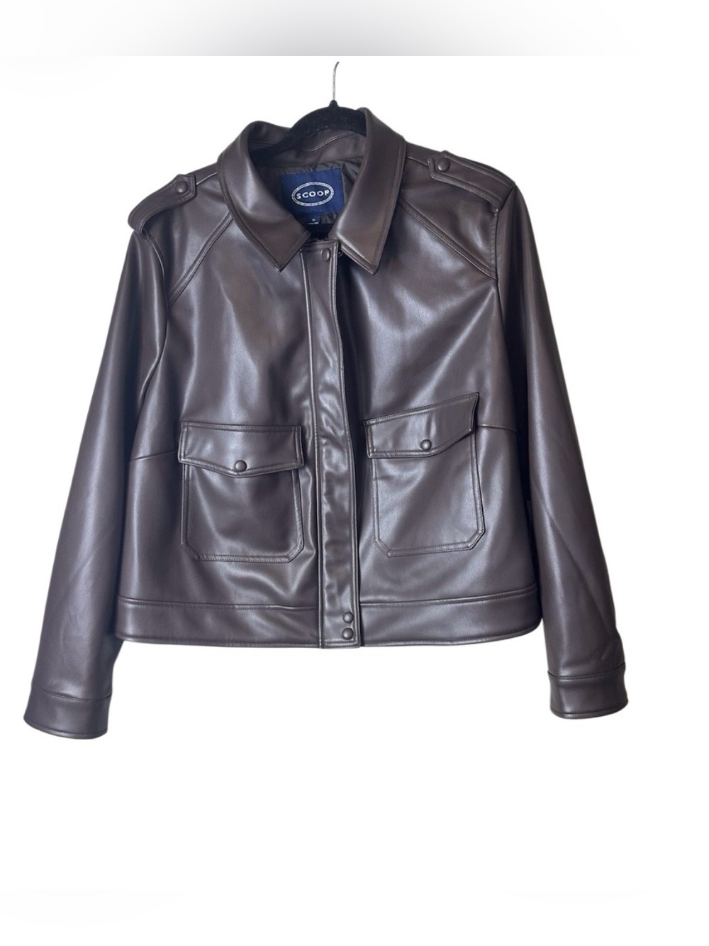 Scoop Women's Dark Brown Faux Leather Snap-Front Jacket